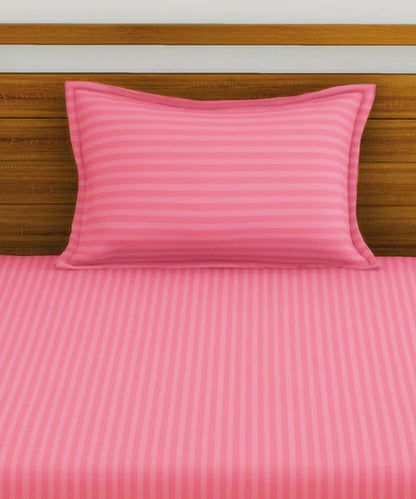 Coral Satin Stripe Single Bedsheet With 1 Pillow Cover