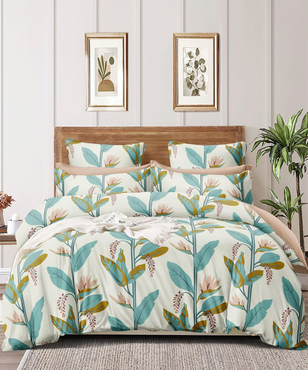 Green And Beige Comforter Set with Bedsheet