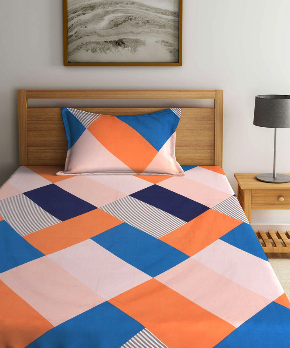 Multicolor Single Fitted Bedsheet With 1 Pillow Cover