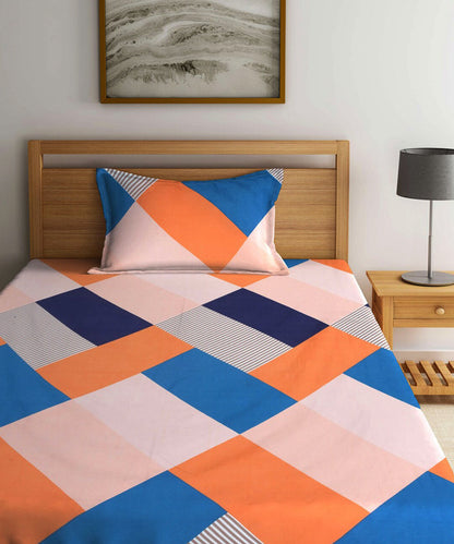 Multicolor Single Fitted Bedsheet With 1 Pillow Cover