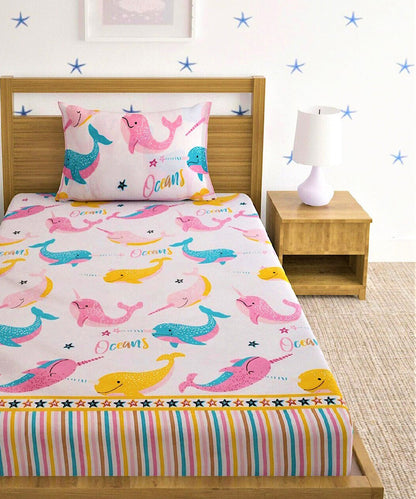 Dolphin Kids Single Fitted Bedsheet With 1 Pillow Cover