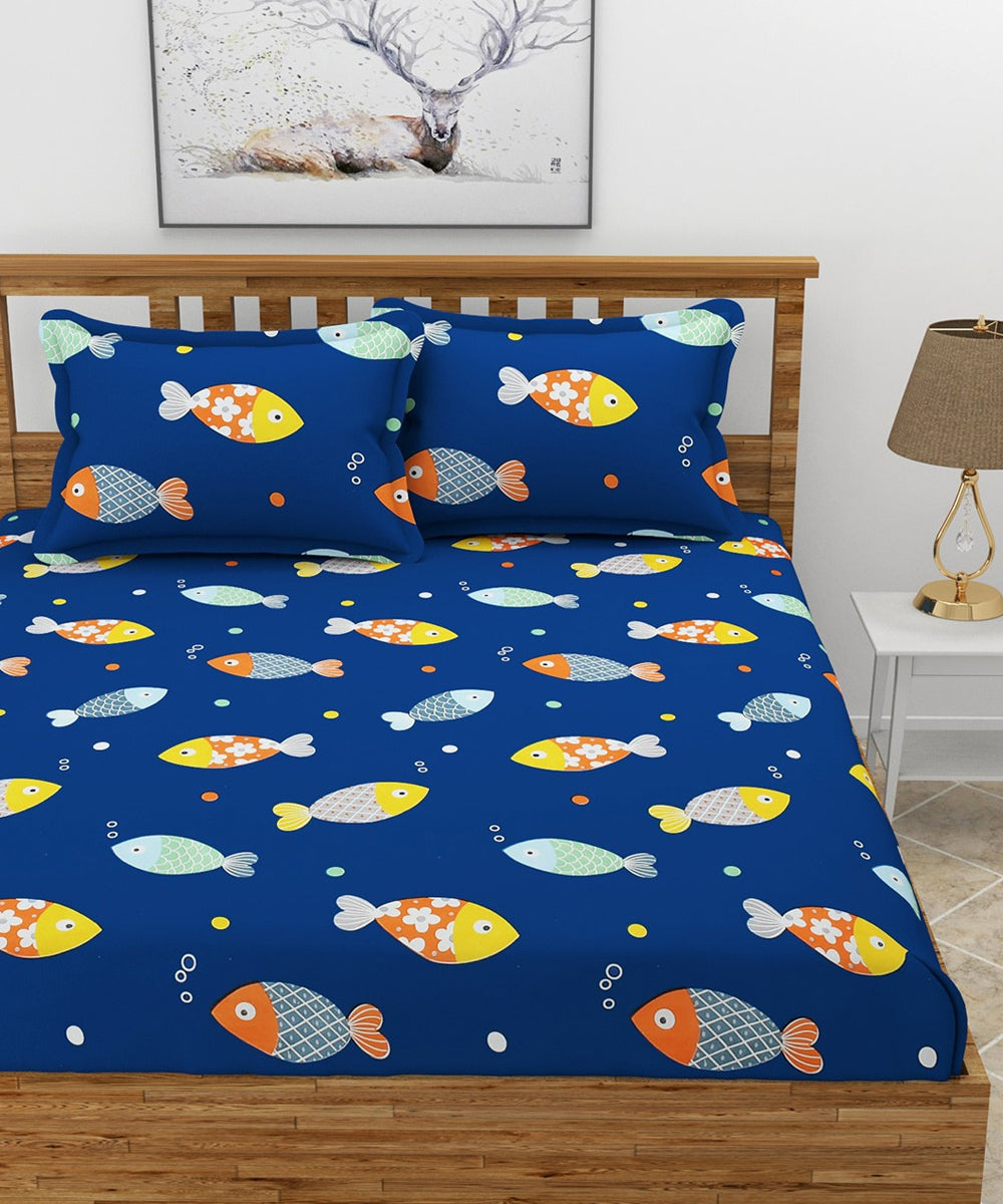 Blue Fish Kids Super King Fitted Bedsheet With 2 Pillow Covers