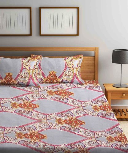 Mauve Printed Double Bedsheet with 2 Pillow Covers