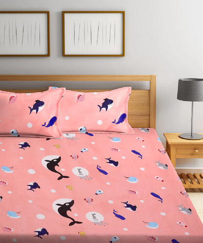 Pink Dolphins Double Bedsheet with 2 Pillow Covers