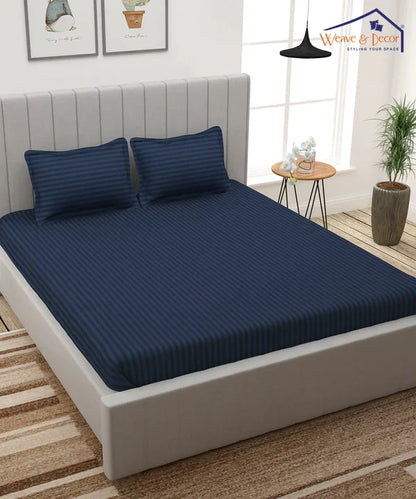 Blue Satin Stripe Bedsheet with Pillow Cover