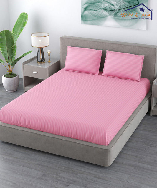 Light Pink Satin Stripe Flat Double Bedsheet With 2 Pillow Covers