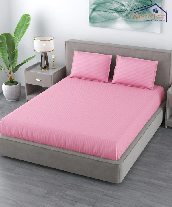 Light Pink Satin Stripe Bedsheet with Pillow Cover