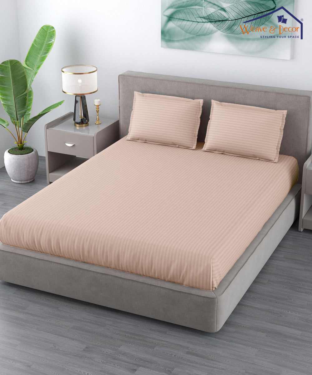 Cream King fitted Bedsheet With 2 Pillow Covers