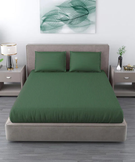 Dark Green Satin Stripe Single Bedsheet With 1 Pillow Cover