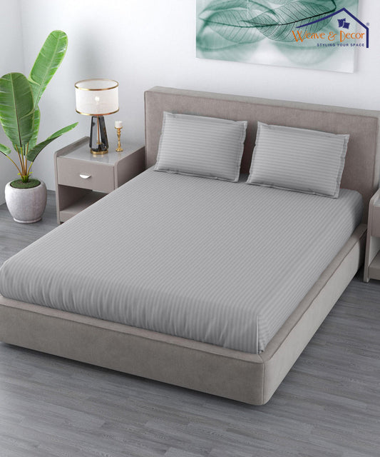 Light Grey Satin Stripe King Size Bedsheet With 2 Pillow Covers