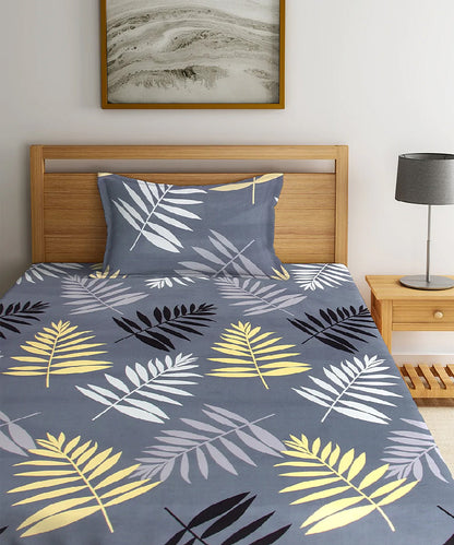 Grey Floral Single Bedsheet With 1 Pillow Cover