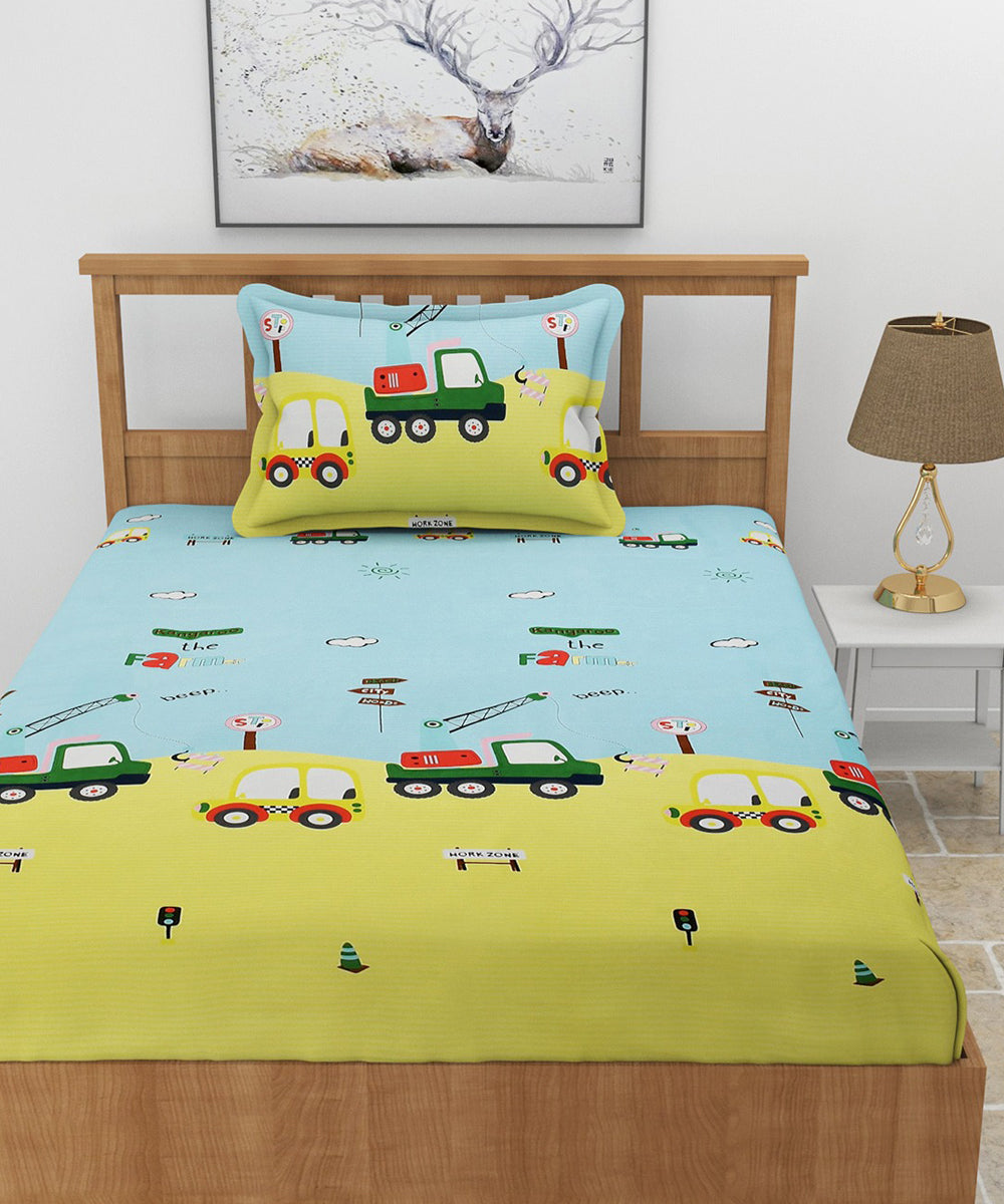 Little Builder Dream Kids Single Bedsheet With 1 Pillow Cover