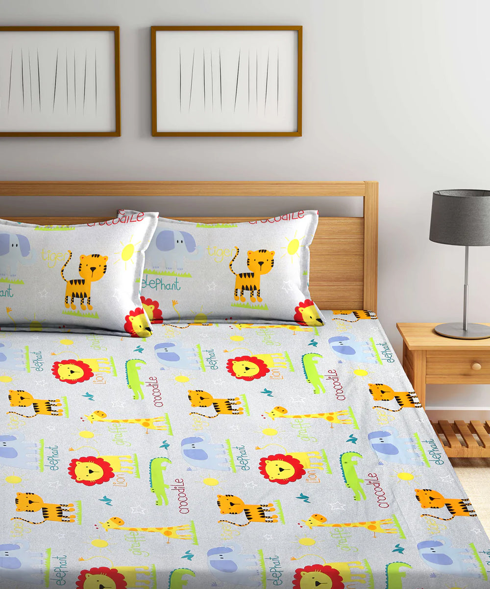 Cute Kids Super King Fitted Bedsheet With 2 Pillow Covers