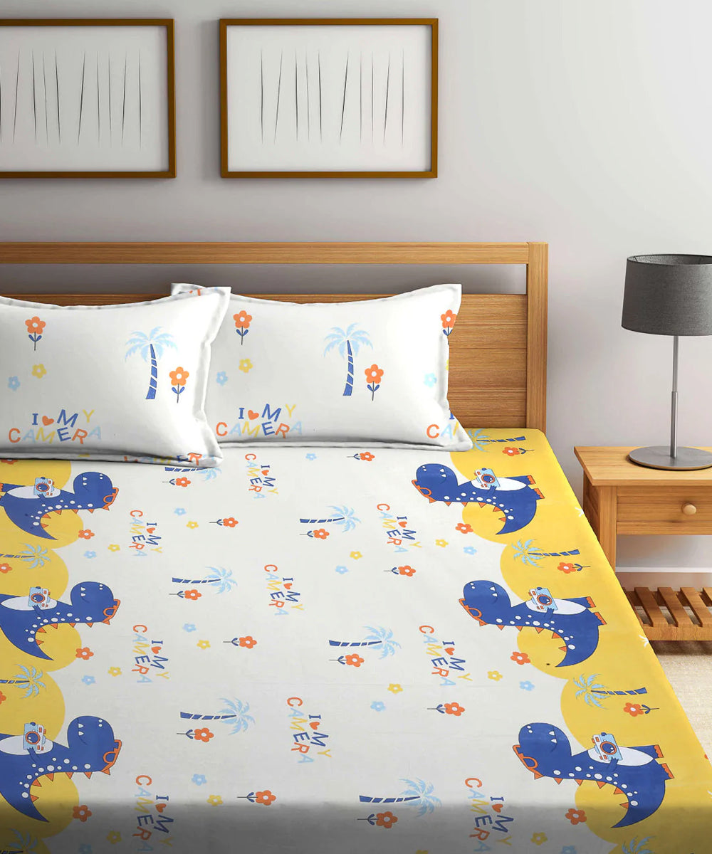 Cute Kids Queen Fitted Bedsheet With 2 Pillow Covers
