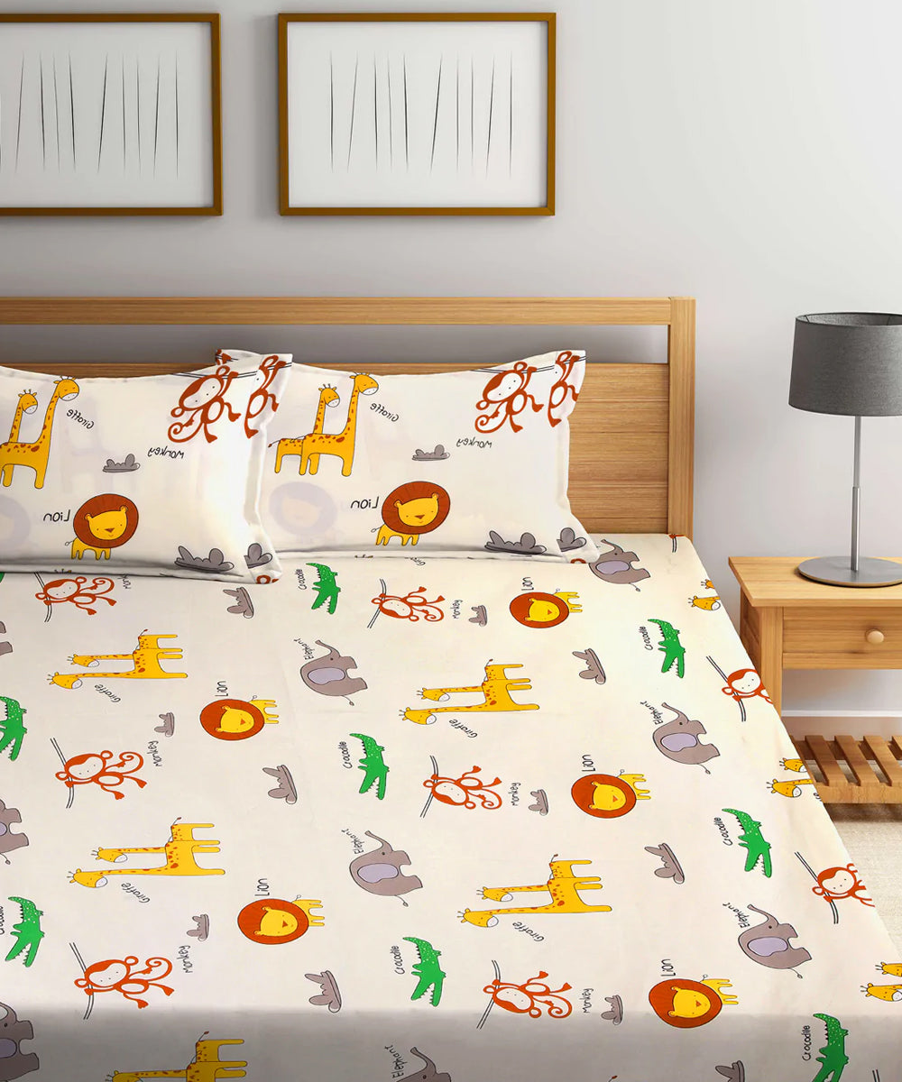 Cute Kids King Fitted Bedsheet With 2 Pillow Covers