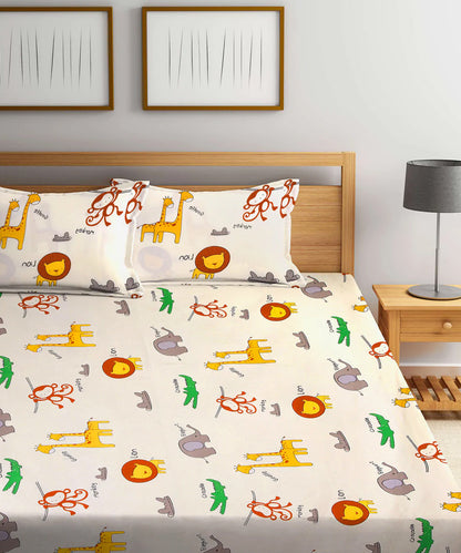 Cute Kids King Fitted Bedsheet With 2 Pillow Covers