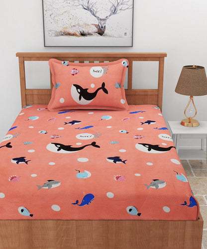 Pink Dolphins Single Bedsheet With 1 Pillow Cover