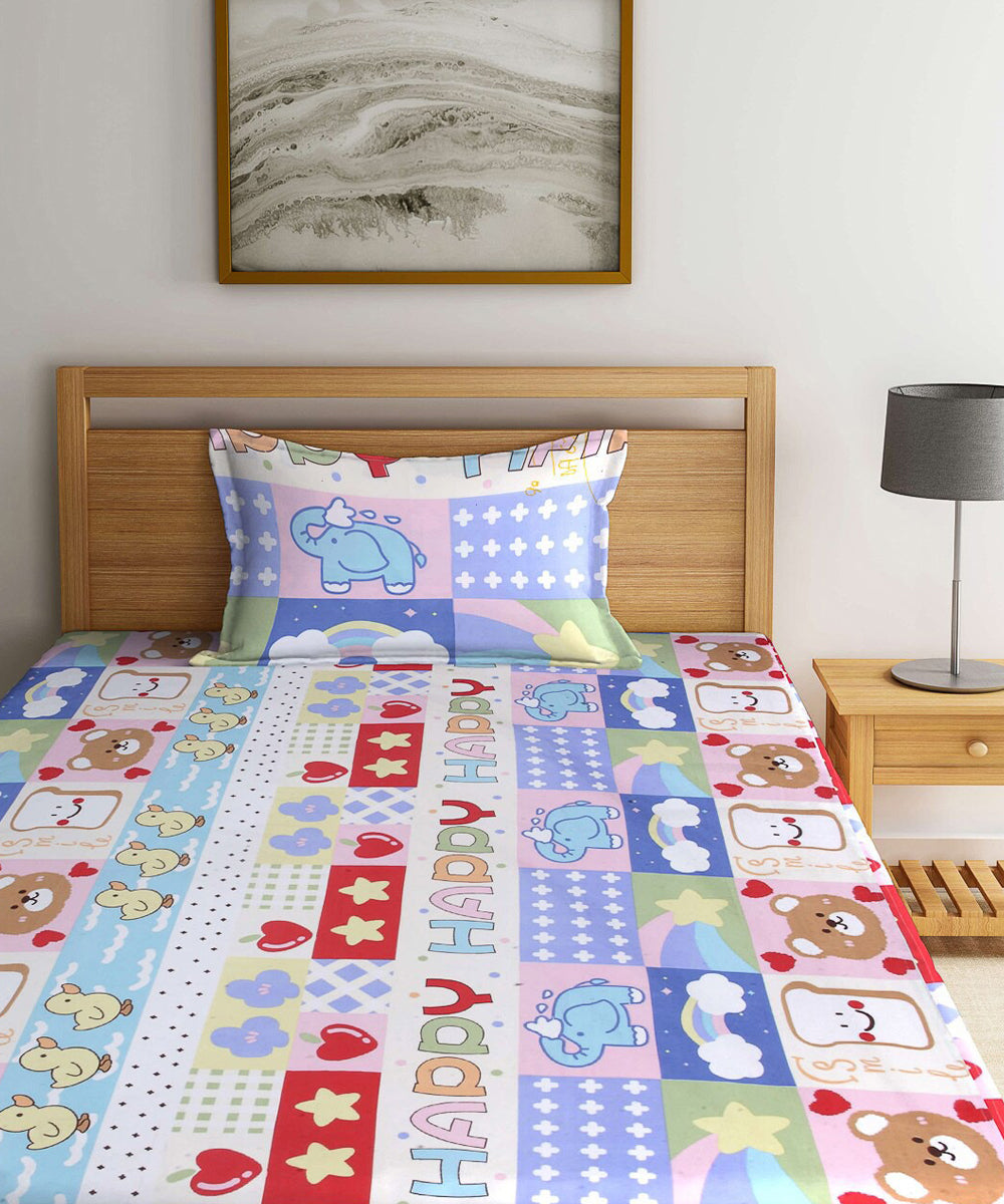 Cute Kids Single Bedsheet With 1 Pillow Cover