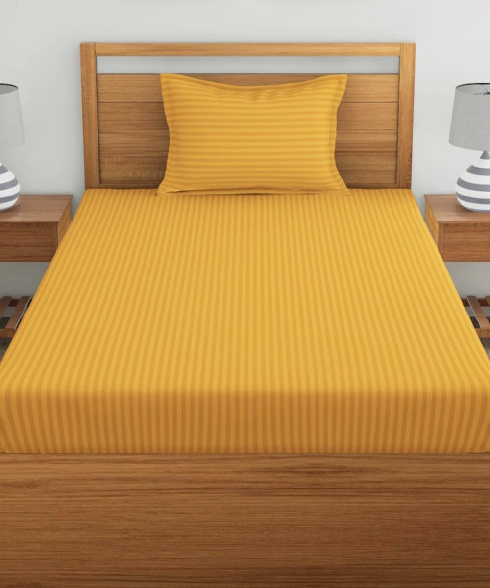 Yellow Single Fitted Bedsheet With 1 Pillow Cover