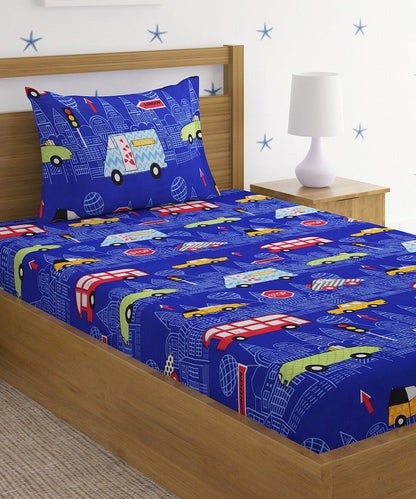 Toy Car Kids Single Fitted Bedsheet With 1 Pillow Cover