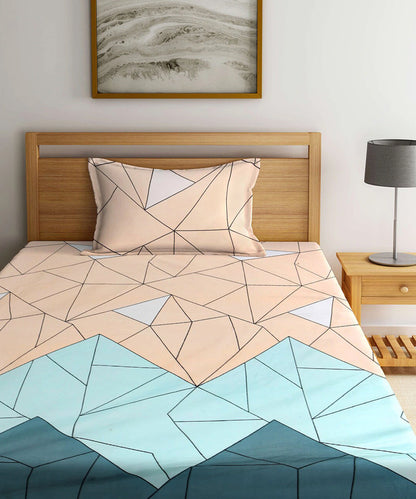 Multi Color Geometric Single Fitted Bedsheet With 1 Pillow Cover