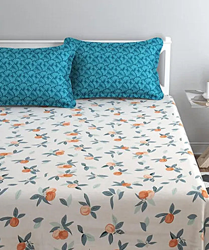 White Floral King Size Bedsheet With 2 Pillow Covers