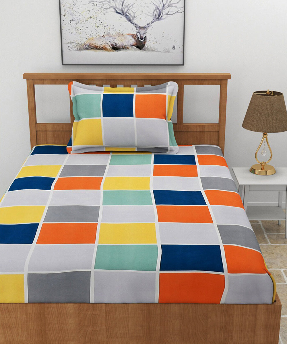 Checks Single Bedsheet With 1 Pillow Cover