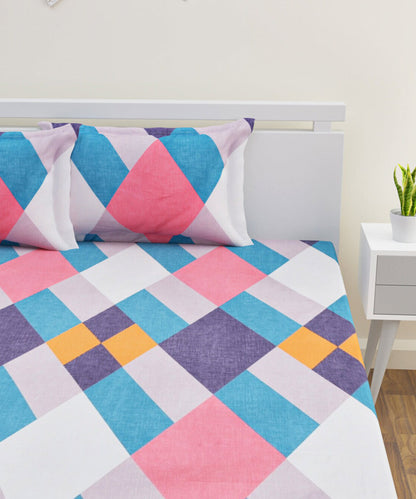 Multicoloured Squares Bedsheet with 2 Pillow Covers