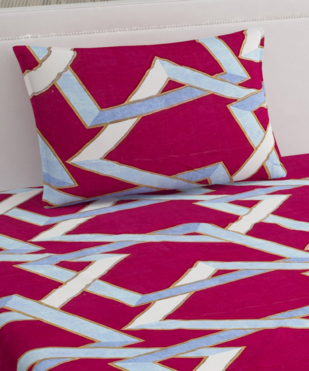 Fuchsia geometric Single Bedsheet With 1 Pillow Cover