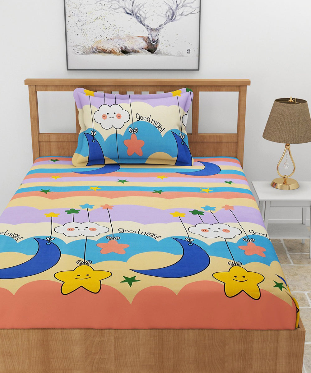 Dreamy Starry Night Kids Single Bedsheet With 1 Pillow Cover