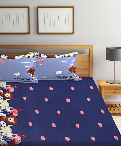 Animal Carnival Super King Fitted Bedsheet With 2 Pillow Covers