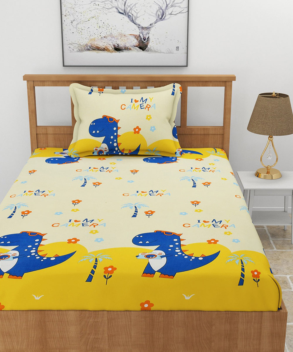Fun With Dino Kids Single Bedsheet With 1 Pillow Cover