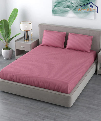 Pink Satin Stripe Bedsheet with Pillow Cover