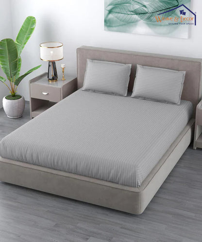 Light Grey Satin Stripe Bedsheet with Pillow Cover