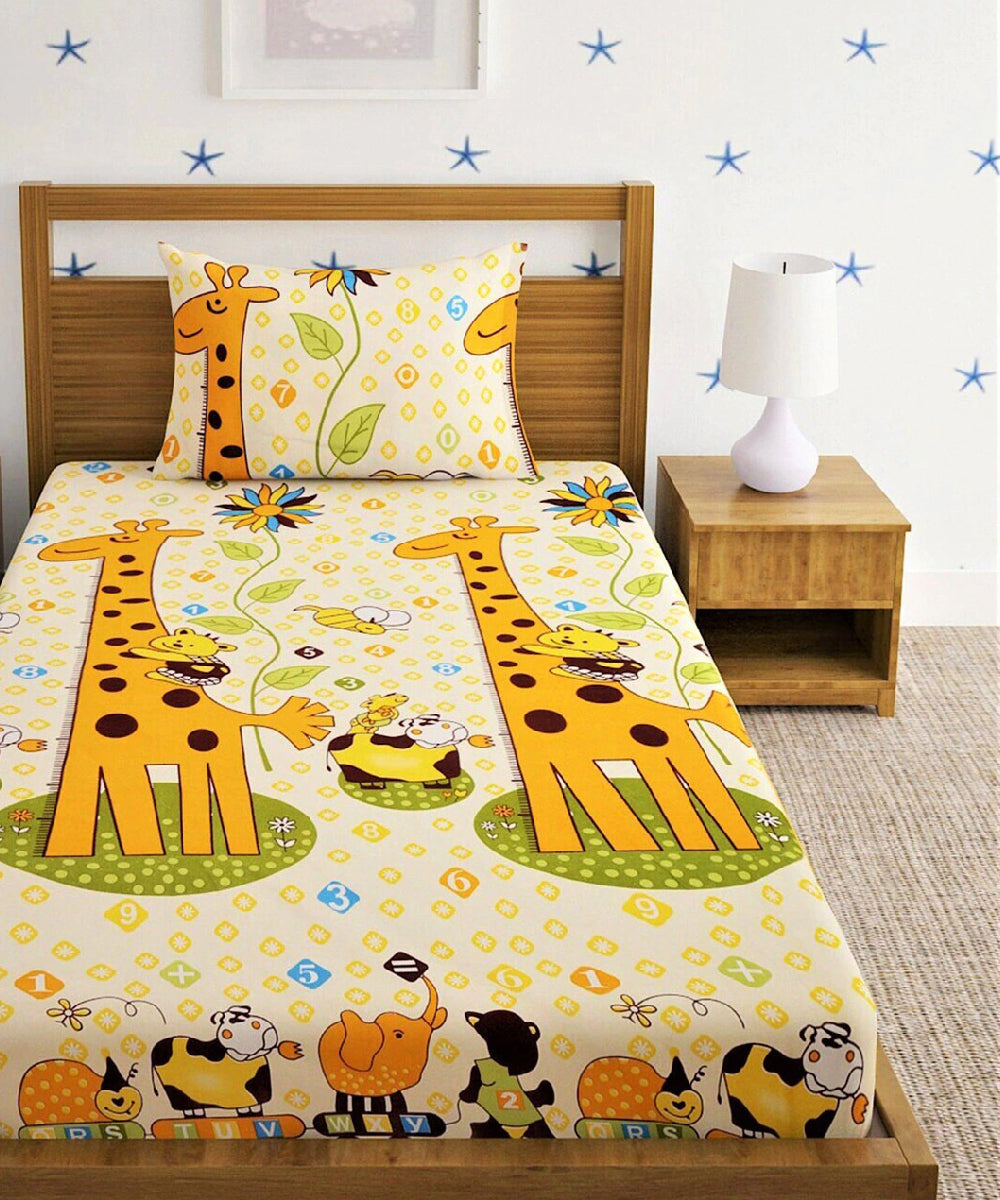 Cute Giraffe Single Fitted Bedsheet With 1 Pillow Cover