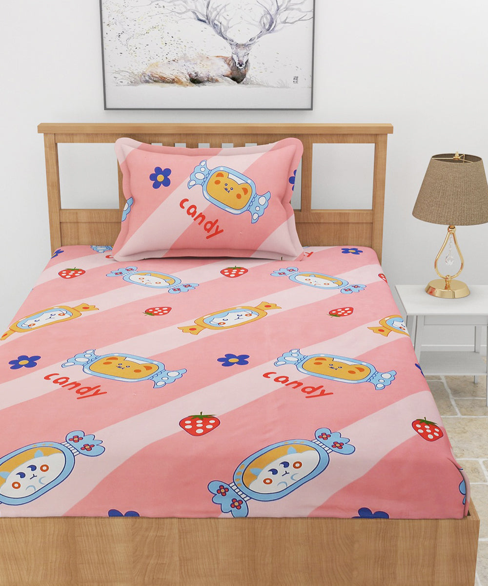 Sweet Candy Dreams Kids Single Bedsheet With 1 Pillow Cover