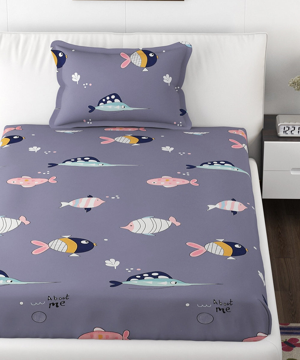 Underwater Dreams Fish Kids Single Bedsheet With 1 Pillow Cover