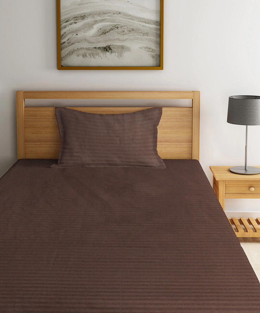 Brown Single Fitted Bedsheet With 1 Pillow Cover