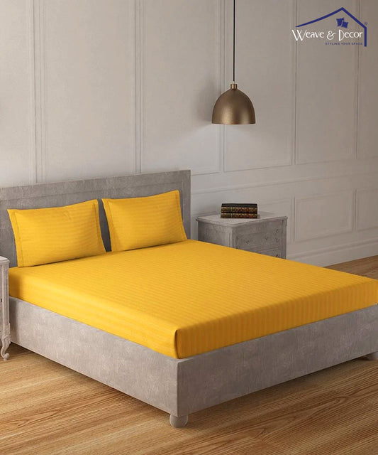 Yellow Satin Stripe King Size Bedsheet With 2 Pillow Covers