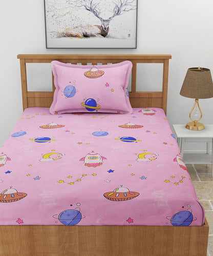 Pink kids Single Bedsheet With 1 Pillow Cover