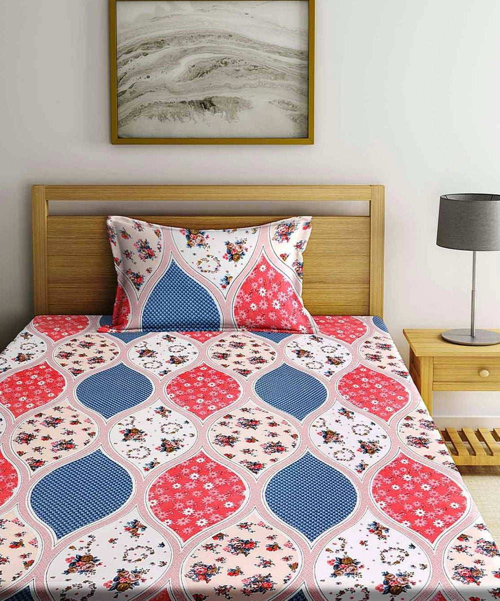 Multi Color Floral Single Bedsheet With 1 Pillow Cover