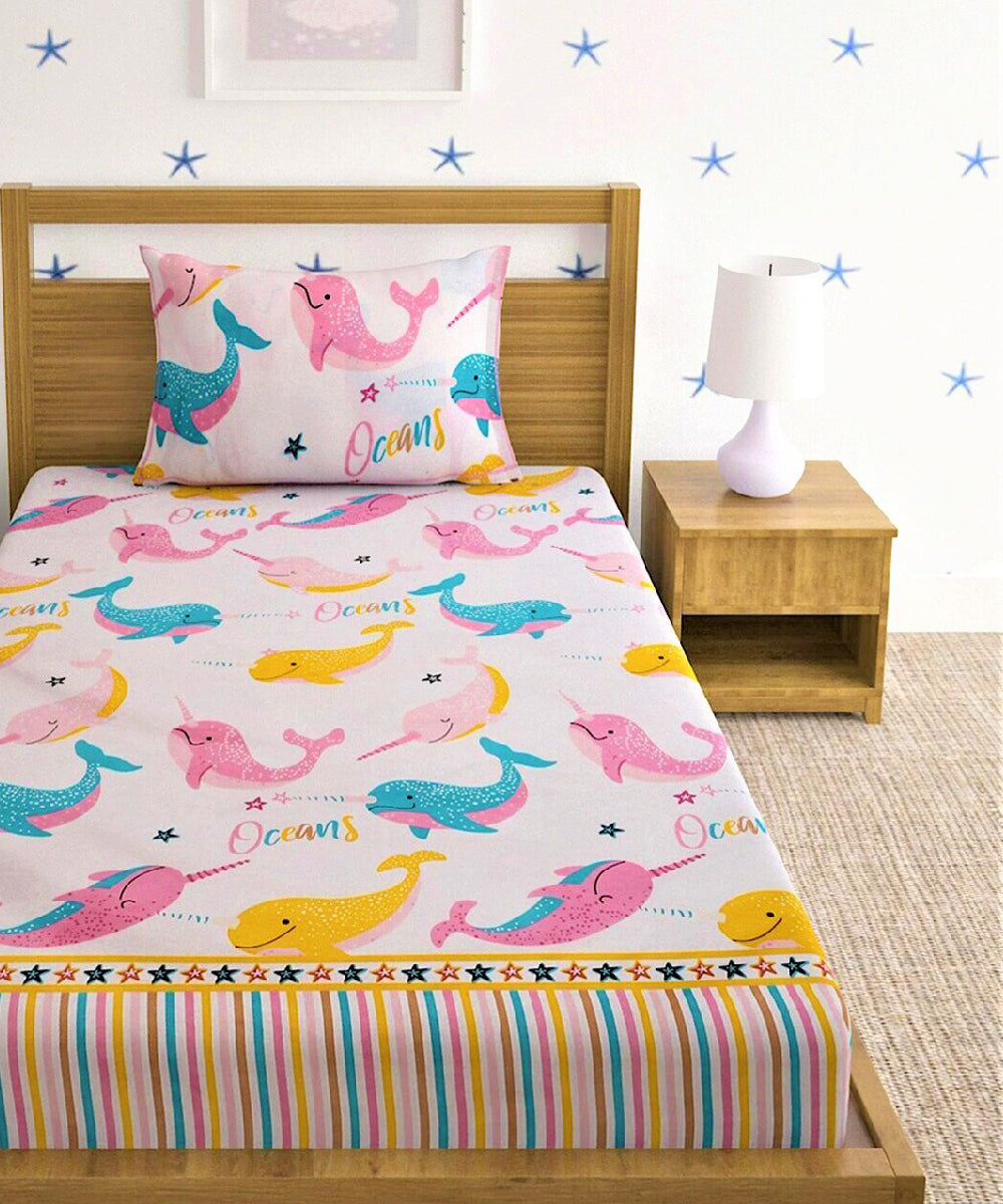Ocean Fantasy Kids Single Bedsheet with 1 Pillow Cover