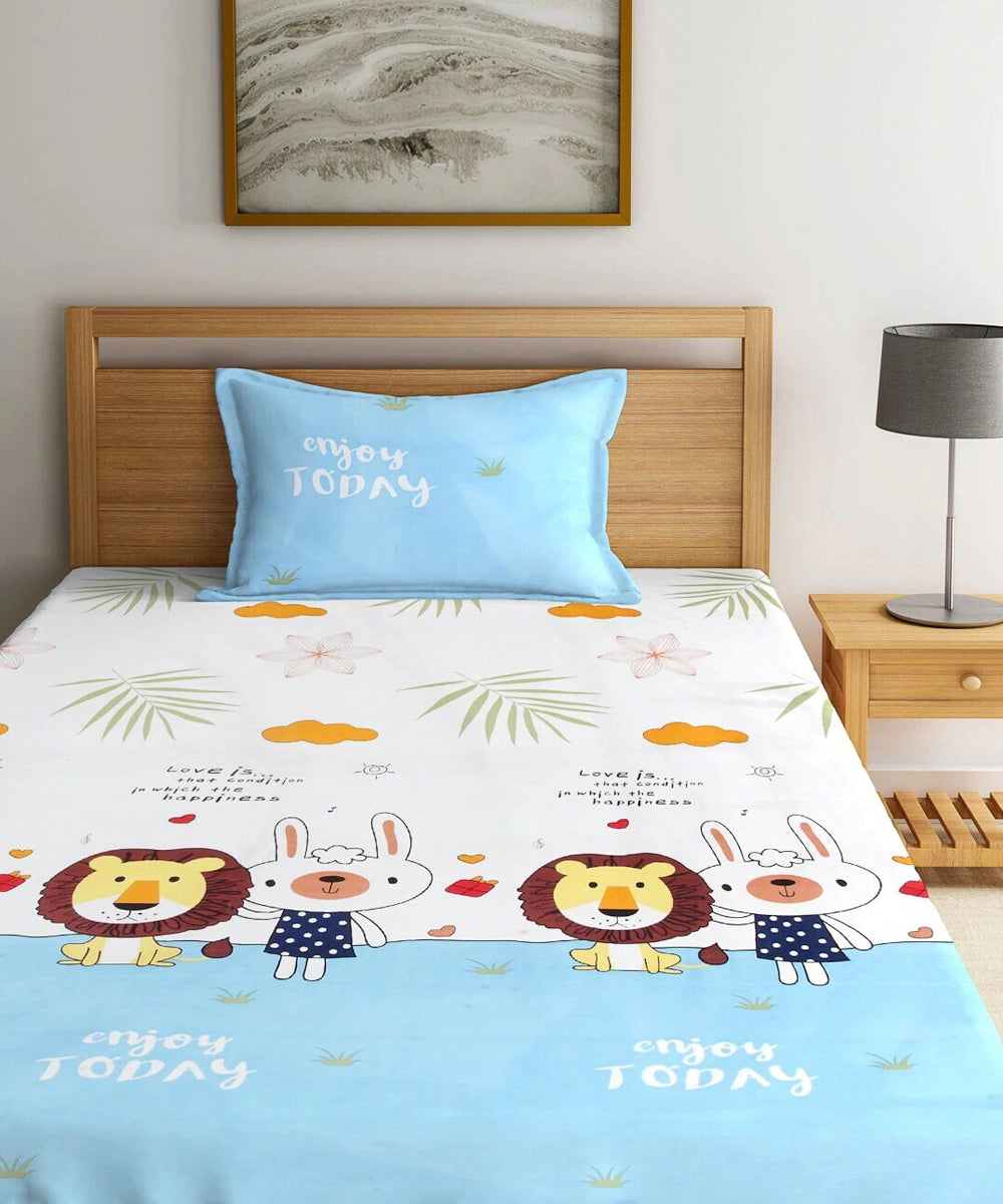 Multi Color Kids Single Fitted Bedsheet With 1 Pillow Cover