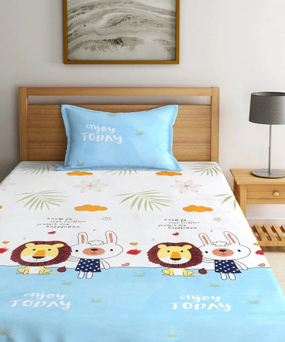Multi Color Kids Single Fitted Bedsheet With 1 Pillow Cover