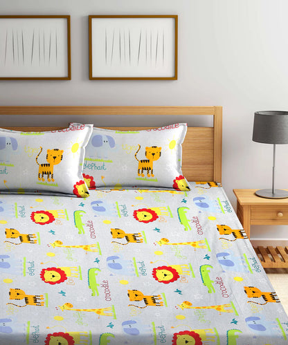 Cute Kids Double Bedsheet with 2 Pillow Covers