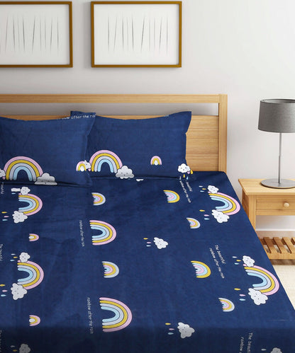 Rainbow Kids Super King Fitted Bedsheet  with 2 Pillow Covers
