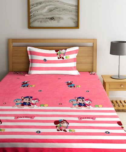 Paw Patrol Peach Single Bedsheet With 1 Pillow Cover
