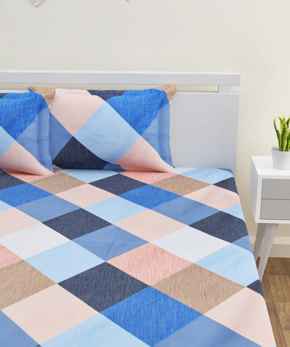 Multi Color Checks King Size Bedsheet With 2 Pillow Cover