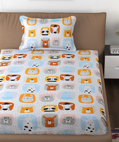 Cuddly Critters Kids Single Bedsheet With 1 Pillow Cover