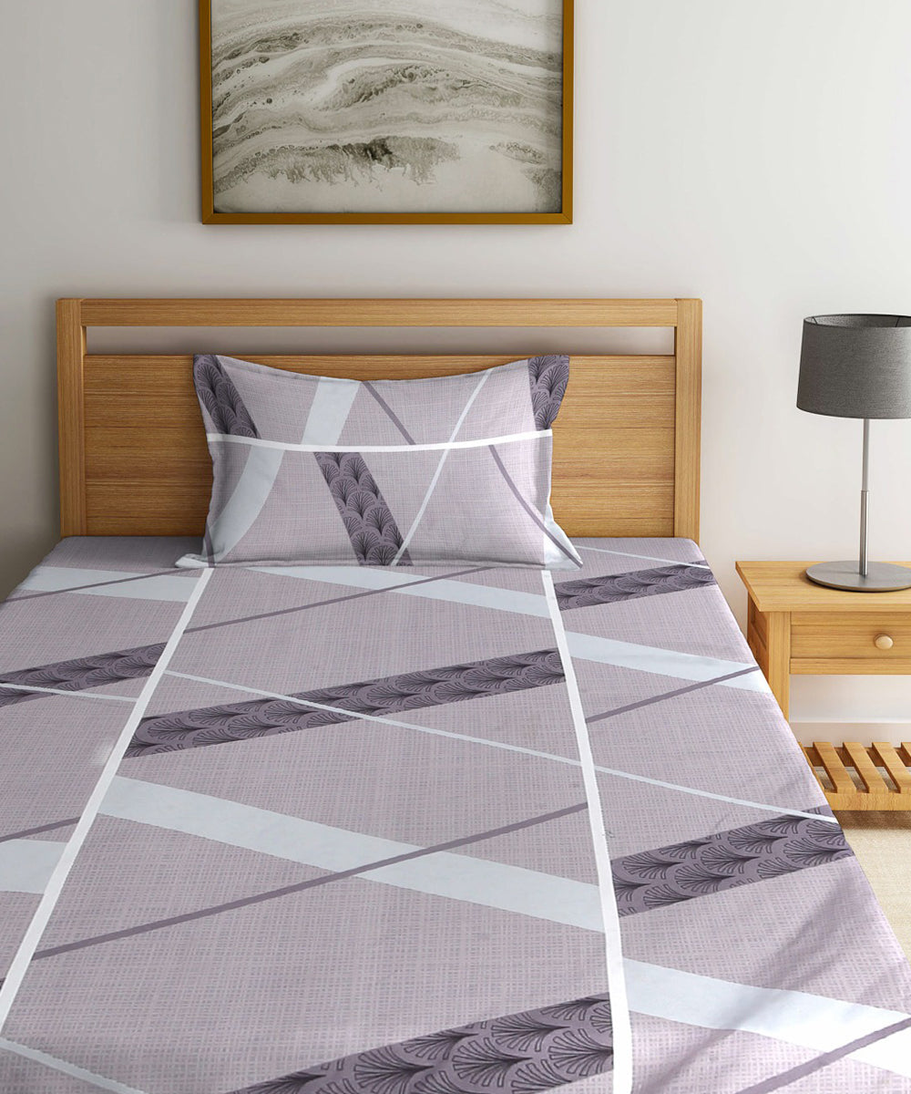 Grey and White Single Fitted Bedsheet With 1 Pillow Cover